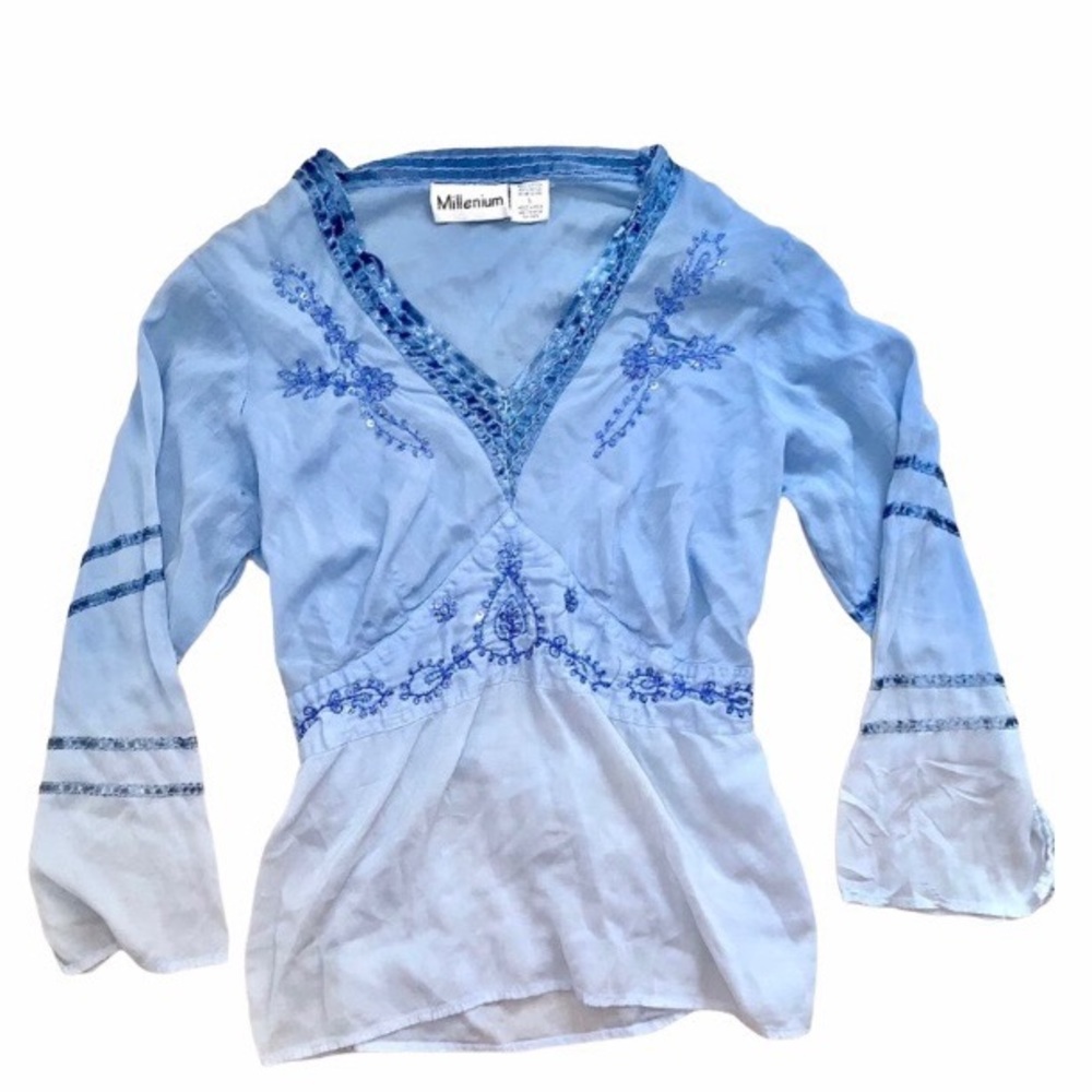 Y2K Bedazzled Ombre Blue Top with Tie Back